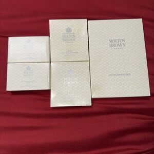 Bundle Of Molton Brown Triple Milled Bar Soap, Bath Salts, And Exfoliating Pad